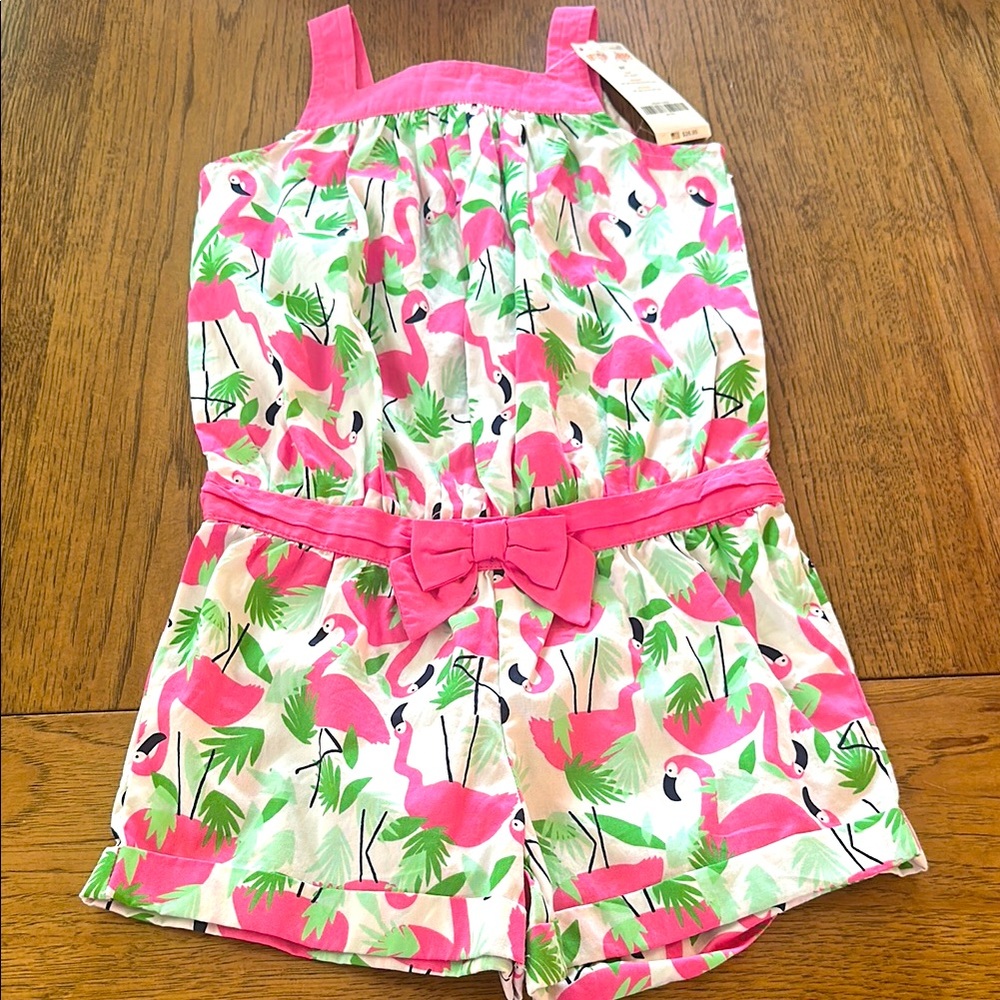 Gymboree Pink and Green Tropical Romper 5T
